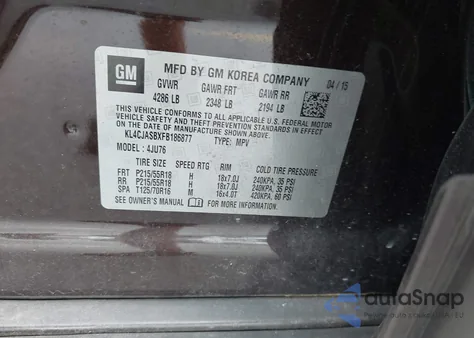 2015 Buick Encore z USA, uszkodzony, nr VIN KL4CJASBXFB186877